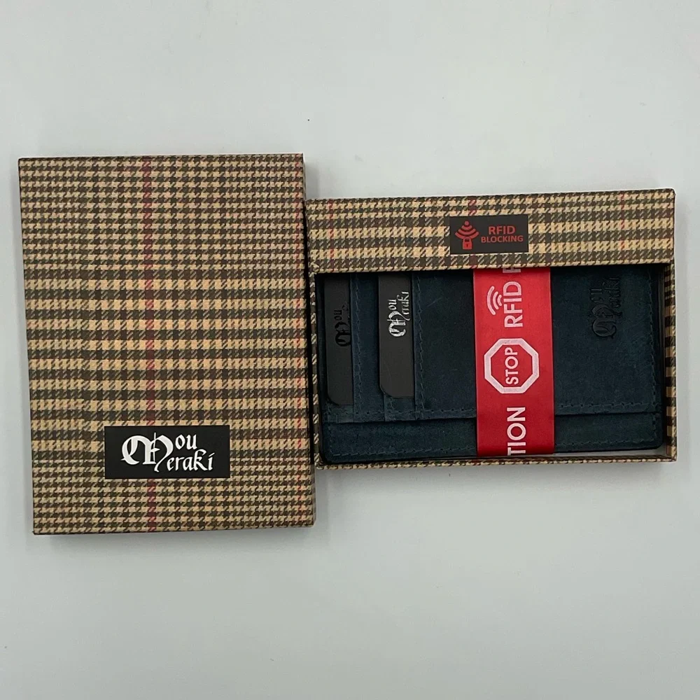 NWT Mou Meraki Brand RFID Protection Leather Wallet Navy Blue